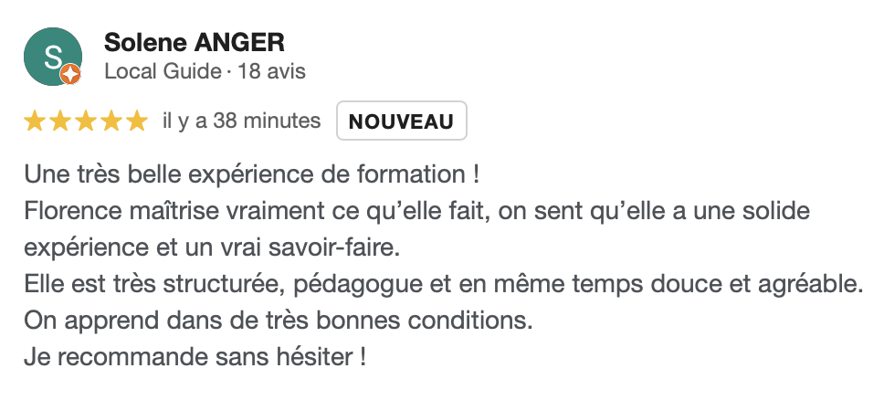 avis cliente formation massage